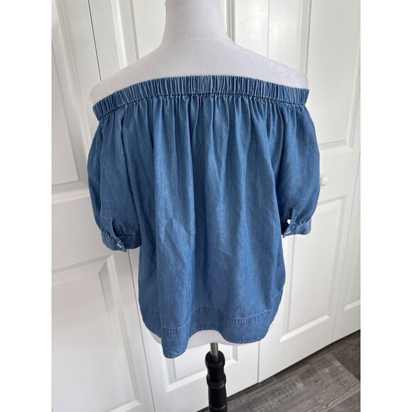 Kate Spade Broom Street Off-the-Shoulder Denim Top Blouse size XS Chambray - Picture 5 of 6